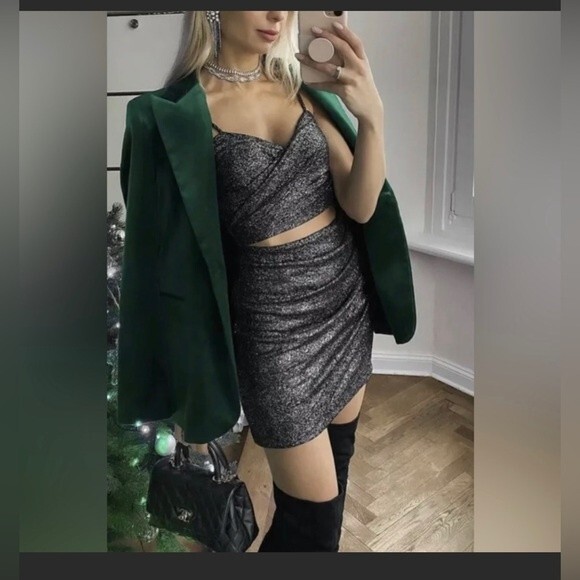 ZARA Blogger Favorite Cut Out glitter Dress size small - Picture 1 of 16